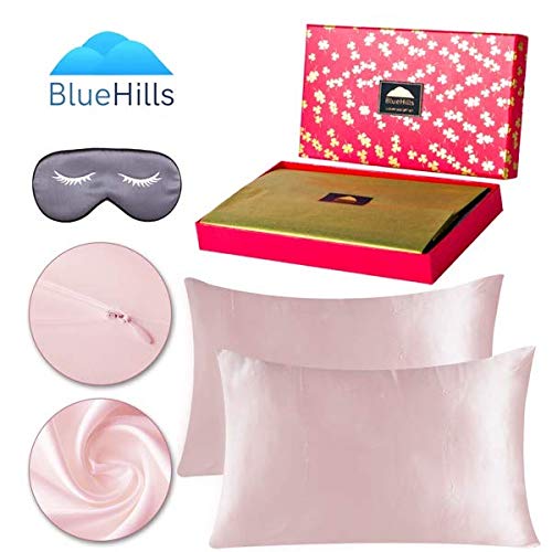 BlueHills 22 Momme Pure Natural Mulberry Silk Pillowcase 3 pack Gift Set Dusty Rose Queen