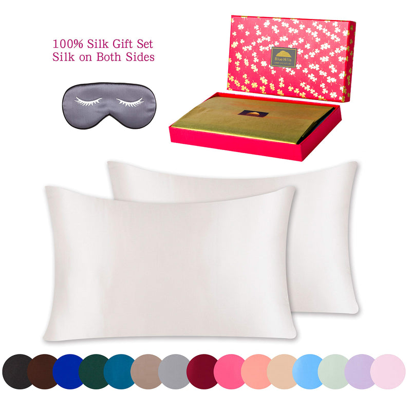 BlueHills 22 Momme 3 Piece Luxury Gift Mulberry Soft Silk Pillowcase Standard  Ivory White