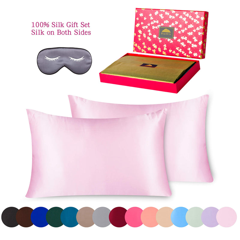 22 Momme Pure Natural Mulberry Silk Pillowcase 3 pack Gift Set Pink Queen