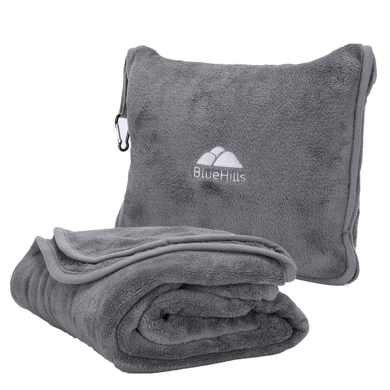 BlueHills Premium Soft Travel Blanket Pillow Airplane - Gray