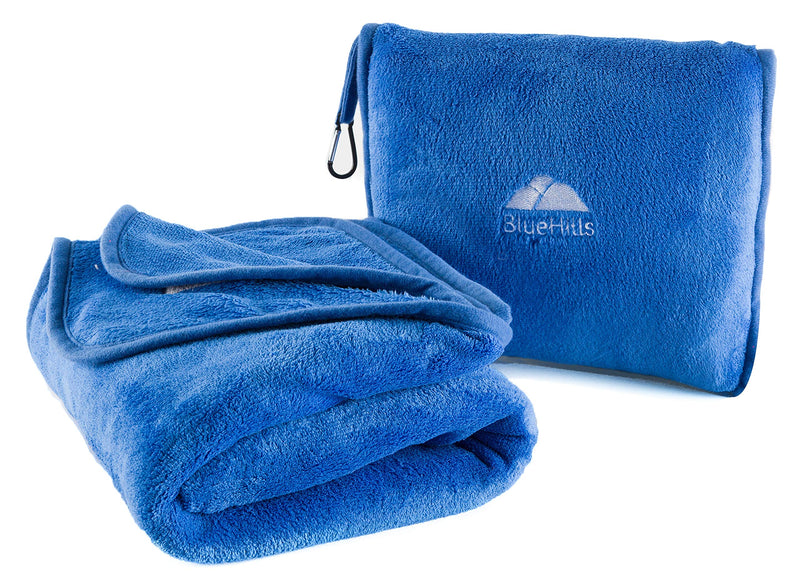 BlueHills Premium Soft Travel Blanket Pillow Airplane - Royal Blue