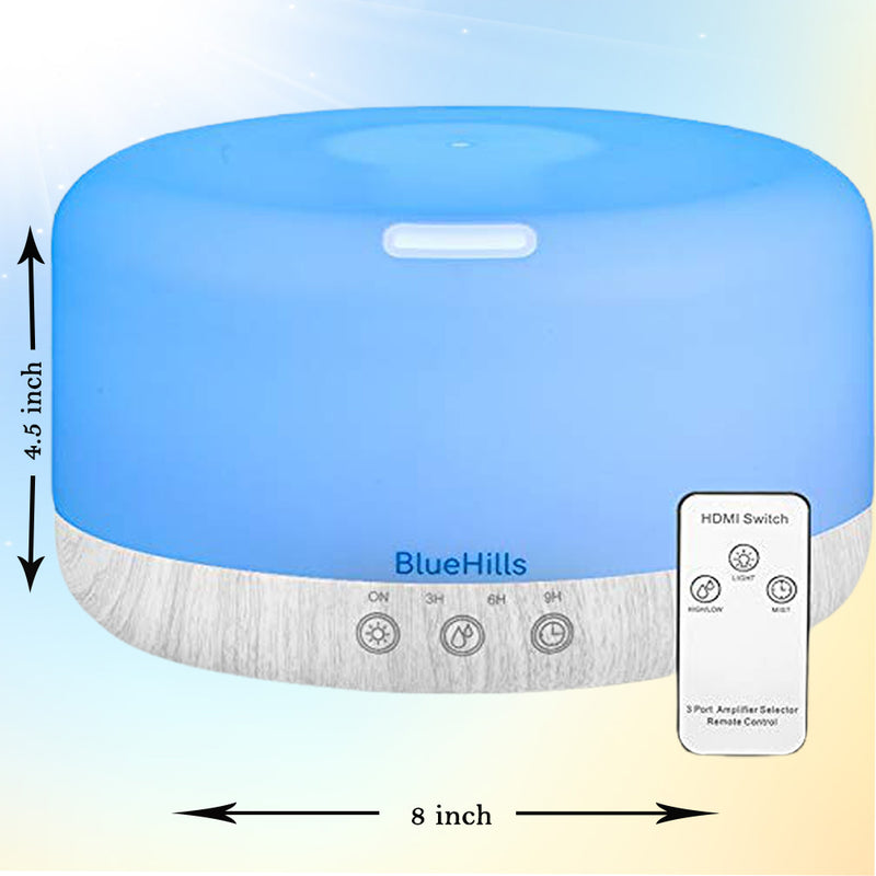 BlueHills 1000 ML Premium Humidifier Essential Oil Diffuser Combo with Remote - White Wood Grain -D003