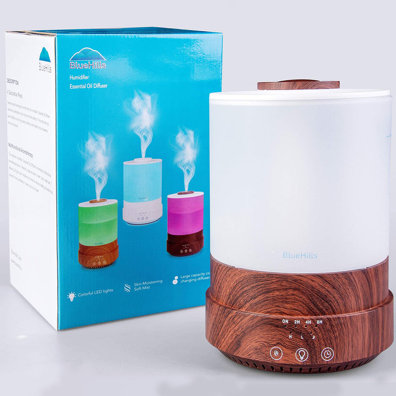 BlueHills 2500 ML XL Essential Oil Diffuser Humidifier Extra Large Capacity - Dark Wood Grain -F003