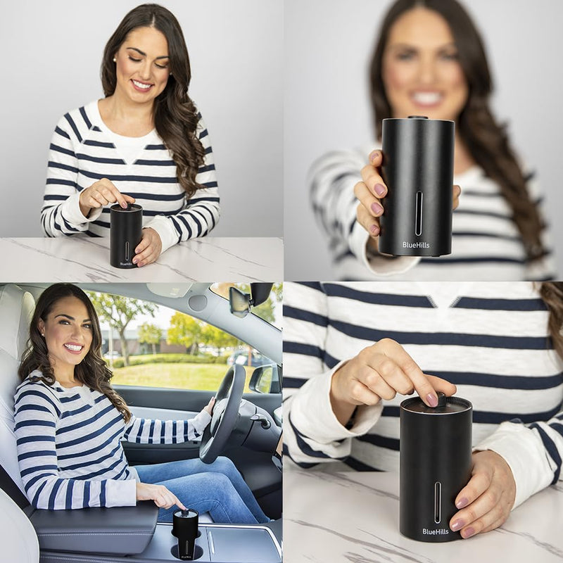 BlueHills Waterless Cordless Car Essential Oil Diffuser -Black J03