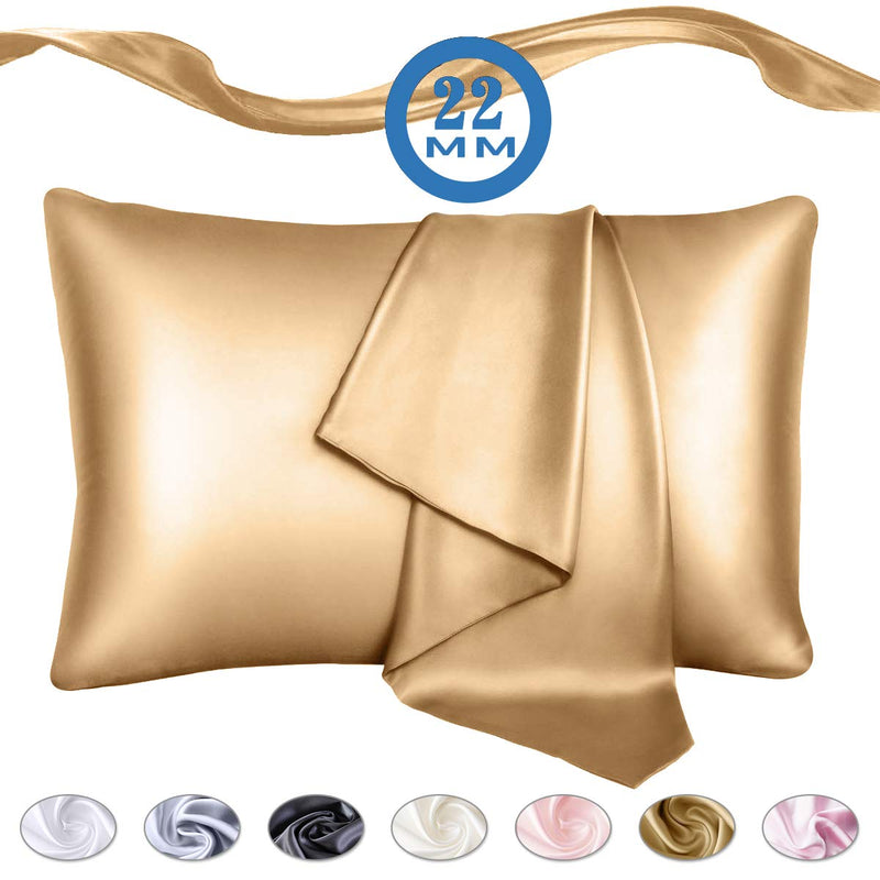 22 Momme Pure Natural Mulberry Silk Pillowcase  Queen Gold