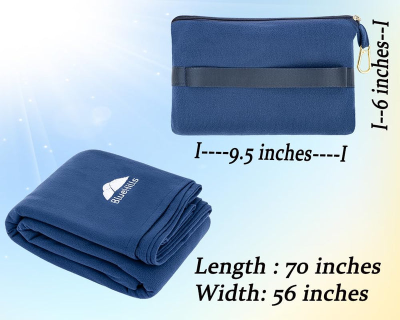 BlueHills Travel Blanket Pillow Compact Lightweight Soft Airplane - Navy Blue