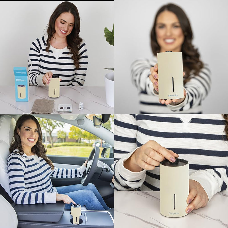 BlueHills Waterless Cordless Car Essential Oil Diffuser -Beige J05