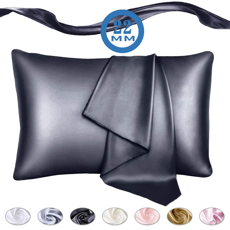 22 Momme Pure Natural Mulberry Silk Pillowcase 1 Pack King Dark Gray