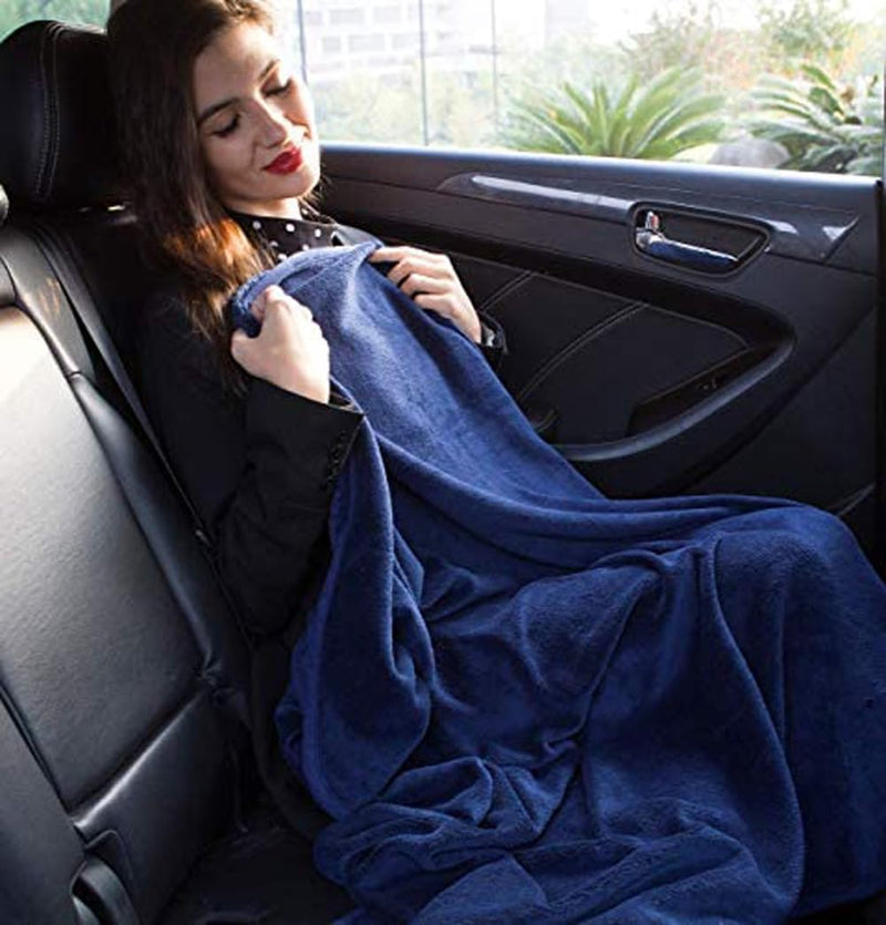 BlueHills Travel Blanket Rolled Premium Soft Plush Airplane - Navy Blue