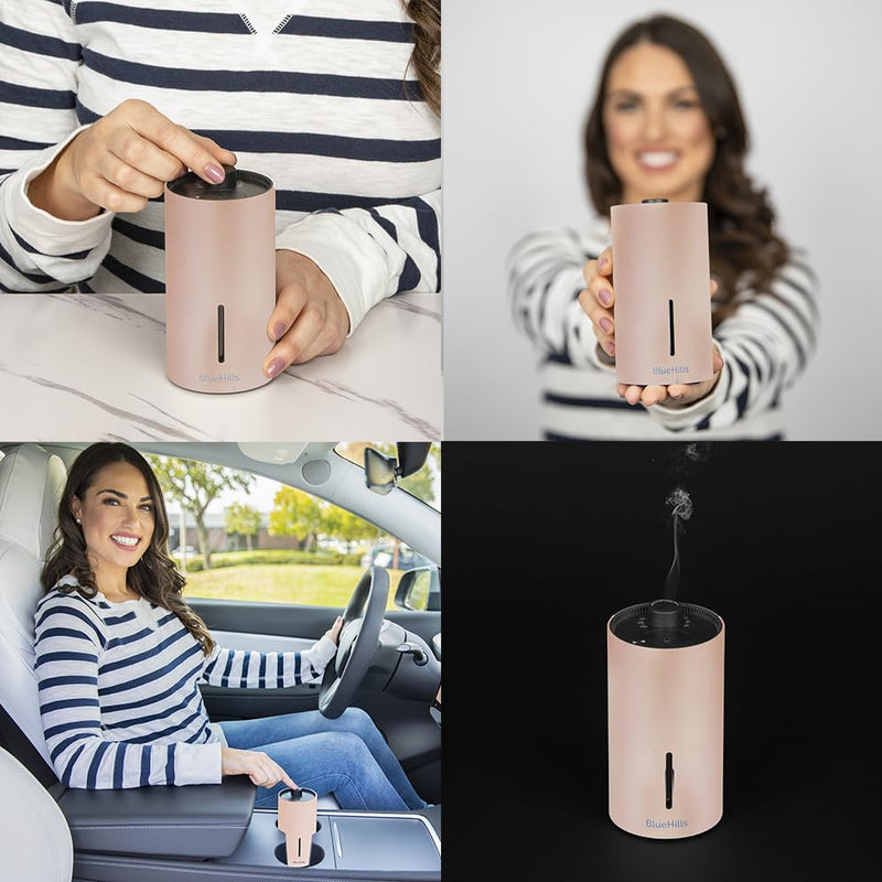 BlueHills Waterless Cordless Car Essential Oil Diffuser -Rose Gold J04