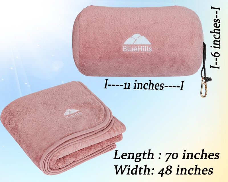 BlueHills Travel Blanket Rolled Premium Soft Plush Airplane - Pink
