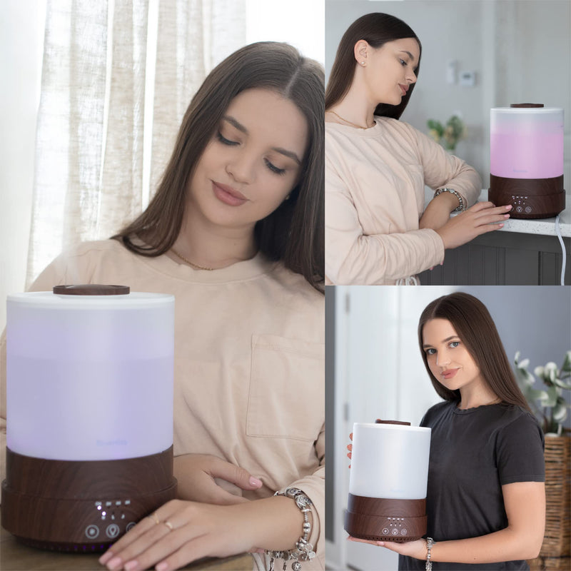 BlueHills 2500 ML XL Essential Oil Diffuser Humidifier Extra Large Capacity - Dark Wood Grain -F003