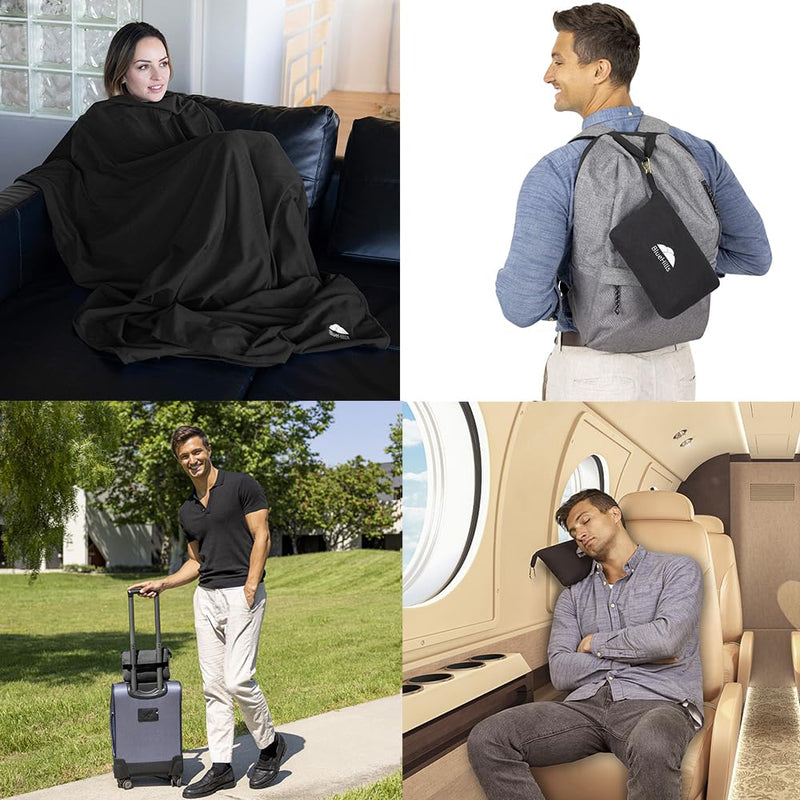 BlueHills Travel Blanket Pillow Compact Lightweight Soft Airplane - Black