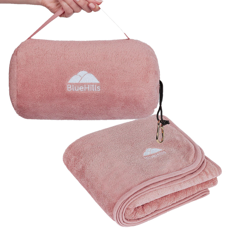 BlueHills Travel Blanket Rolled Premium Soft Plush Airplane - Pink