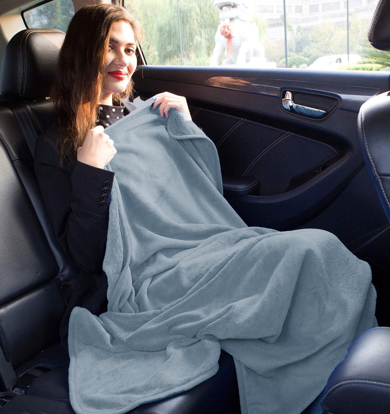 BlueHills Premium Soft Long Travel Blanket Pillow for Tall Airplane Flight Es...