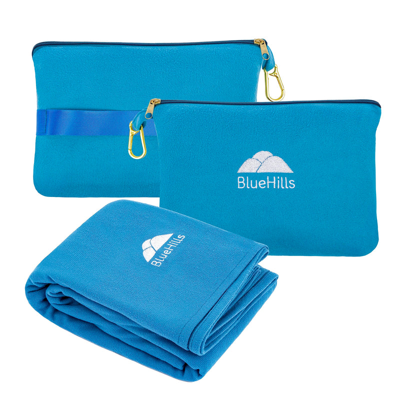 BlueHills Travel Blanket Pillow Compact Lightweight Soft Airplane - Teal Blue