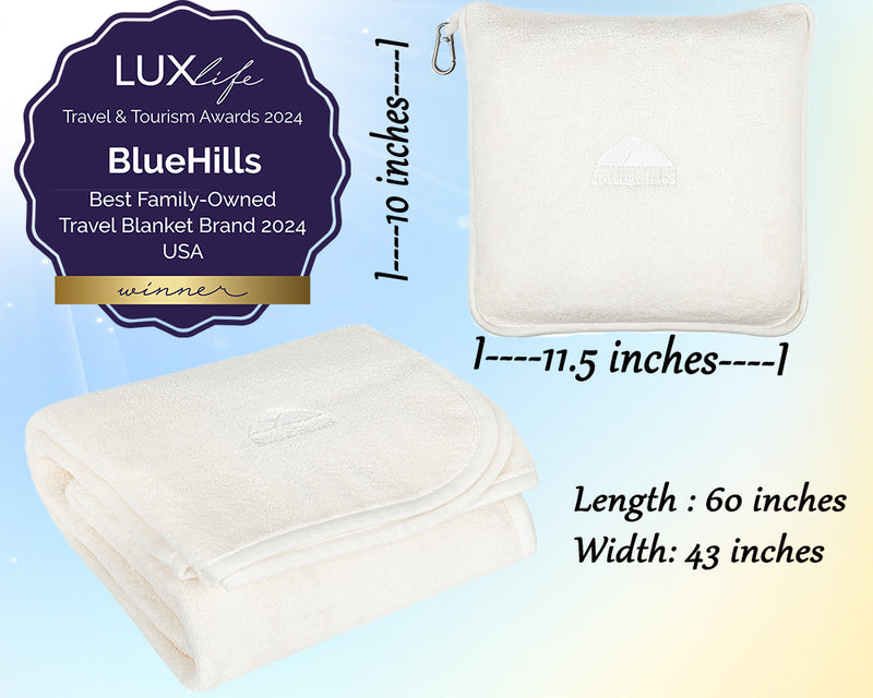 BlueHills Premium Soft Travel Blanket Pillow Airplane - Ivory White