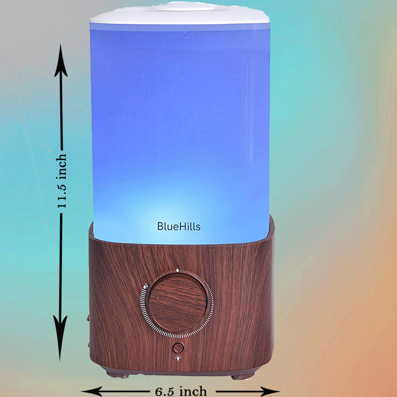 BlueHills Premium 2300 ML XL Large Essential Oil Diffuser Humidifier Combo for Large Room Home Huge Coverage Area 2 Liter Capacity Huge Diffuser with Décor LED Lights Square Dark Wood Grain - L003