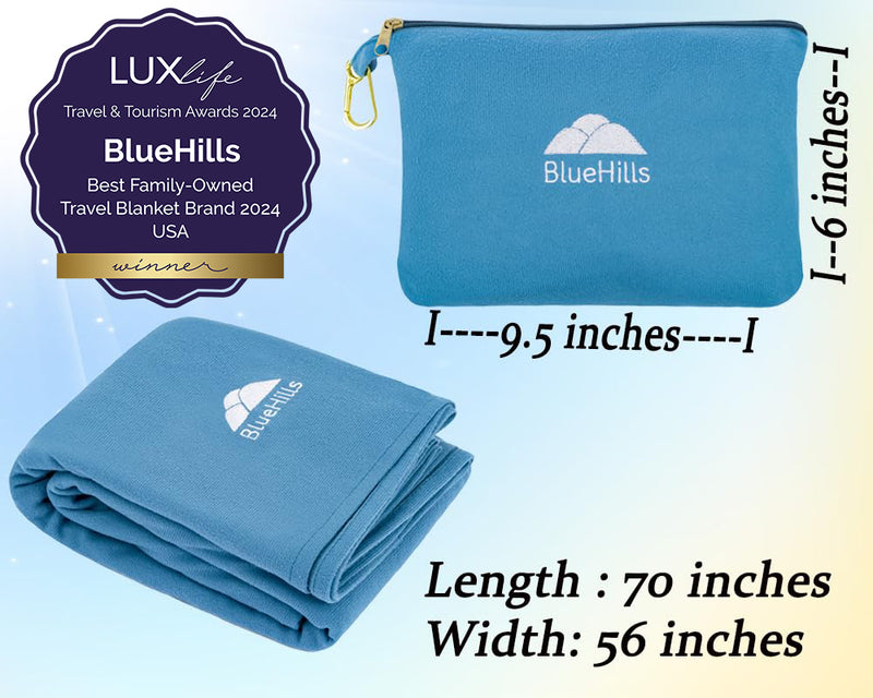 BlueHills Travel Blanket Pillow Compact Lightweight Soft Airplane - Teal Blue