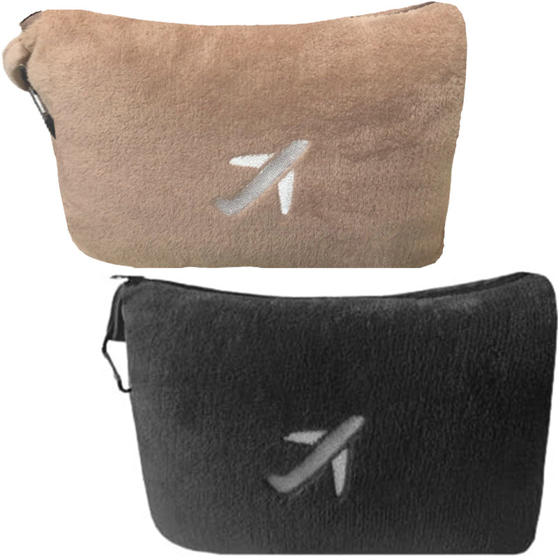 BlueHills Premium Soft Travel Blankets Airplane Mini Value Pack Set of 2  - Beige and Black