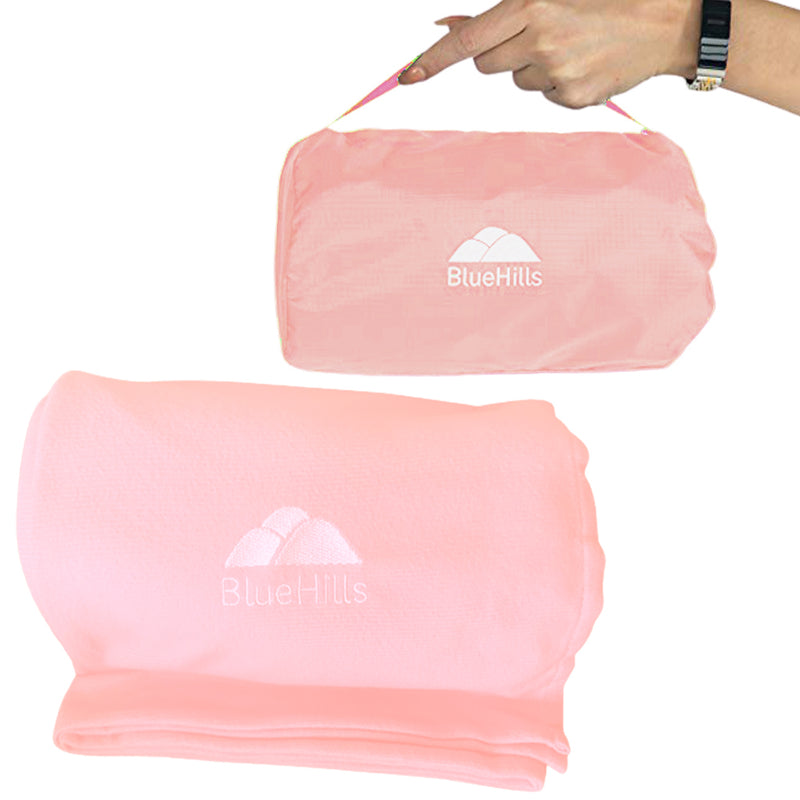 BlueHills Ultra Compact Airplane Travel Blanket - Pink