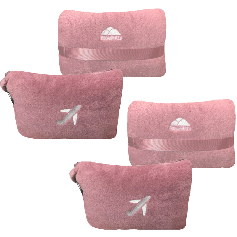 BlueHills 2 Pack Premium Travel Blanket Pillow Mini Soft Case - Pink