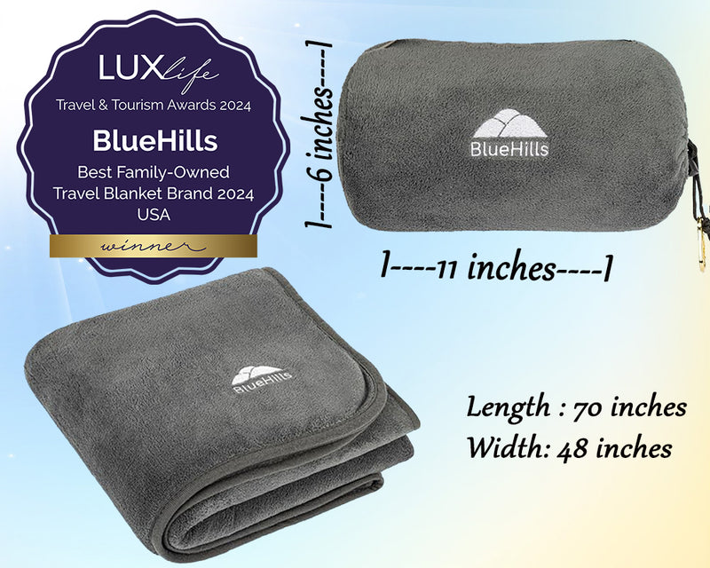 BlueHills Travel Blanket Rolled Premium Soft Plush Airplane - Gray