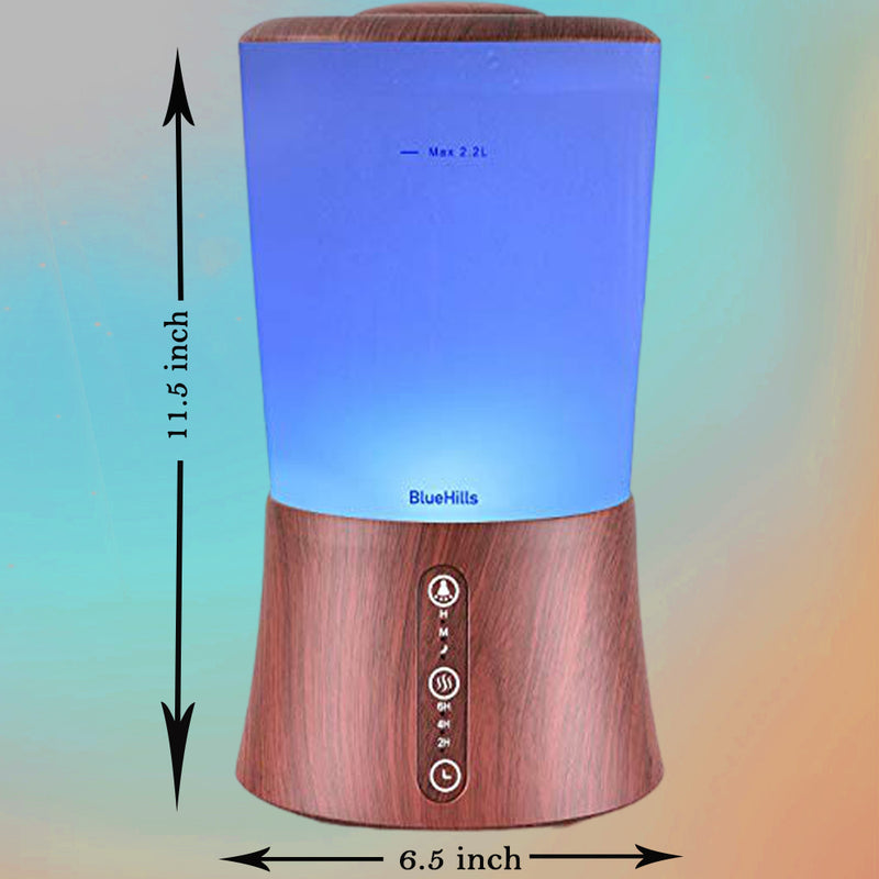 BlueHills 2000 ML Premium Humidifier with Essential Oil Diffuser Extra Large Capacity - Dark Wood Grain -S3