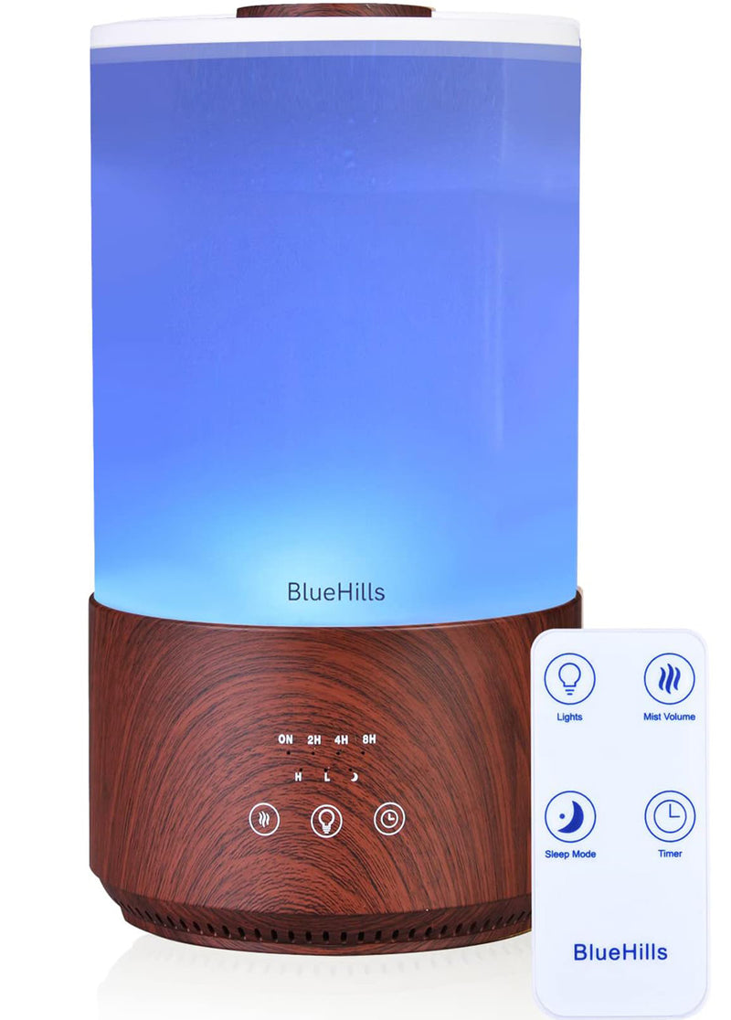 BlueHills 4000 ML Tall Premium Essential Oil Diffuser Humidifier with Remote Extra Large Capacity - Dark Wood Grain -T402