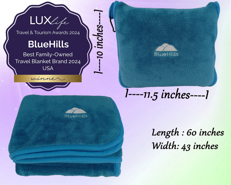 BlueHills Premium Soft Travel Blanket Pillow Airplane - Teal Blue