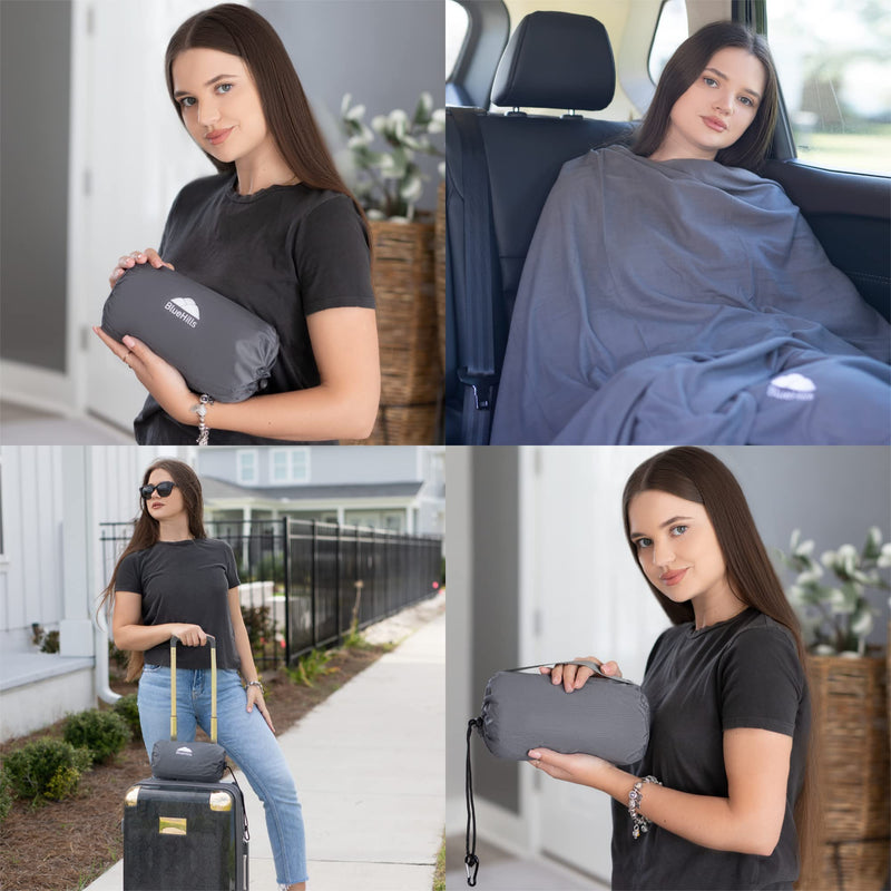 BlueHills Ultra Compact Airplane Travel Blanket - Gray