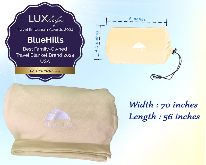 BlueHills Ultra Compact Airplane Travel Blanket - Beige