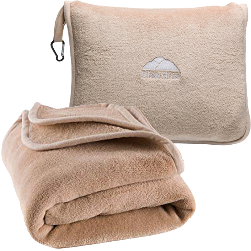BlueHills Premium Soft Long Travel Blanket Pillow Airplane - Beige