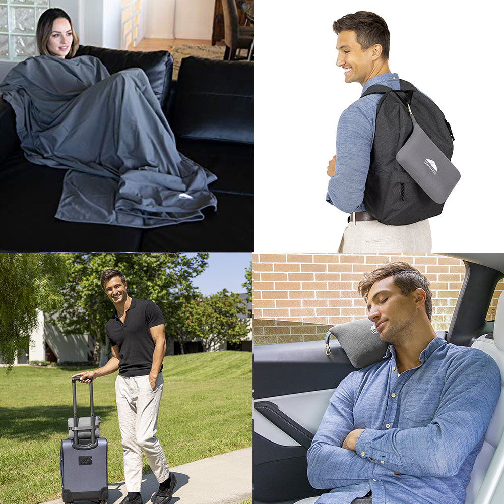 backpack with travel blanket BlueHills Travel Blanket Pillow Compact Lightweight Soft Airplane