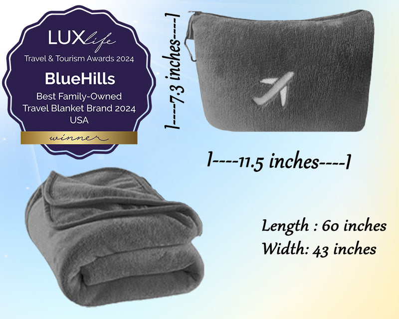 BlueHills 2 Pack Premium Travel Blanket Pillow Mini Soft Case - Gray