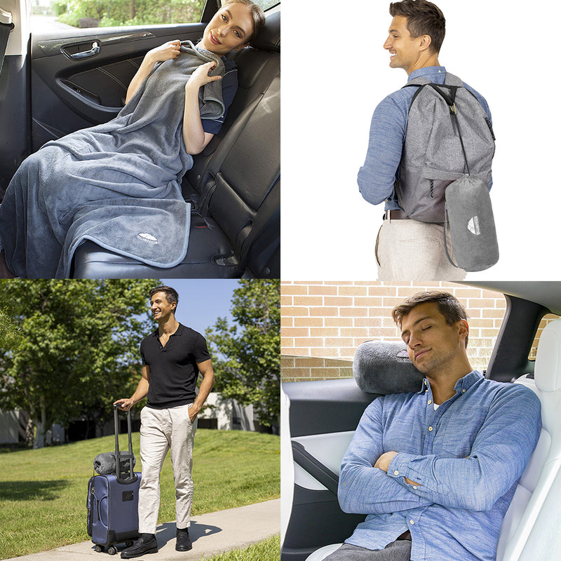 BlueHills Travel Blanket Rolled Premium Soft Plush Airplane - Gray