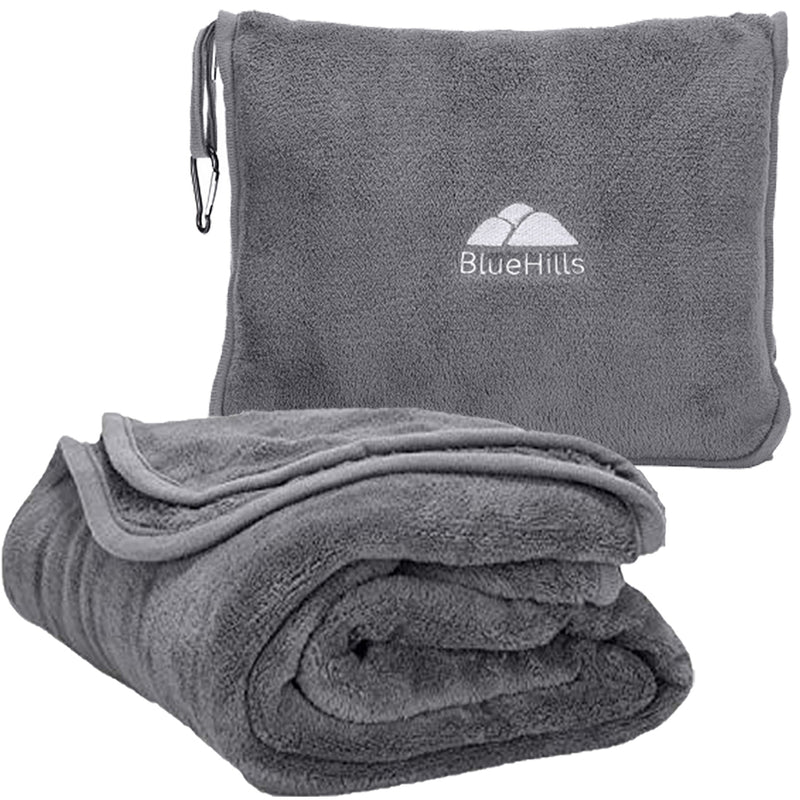 BlueHills Premium Soft Long Travel Blanket Pillow Airplane - Gray