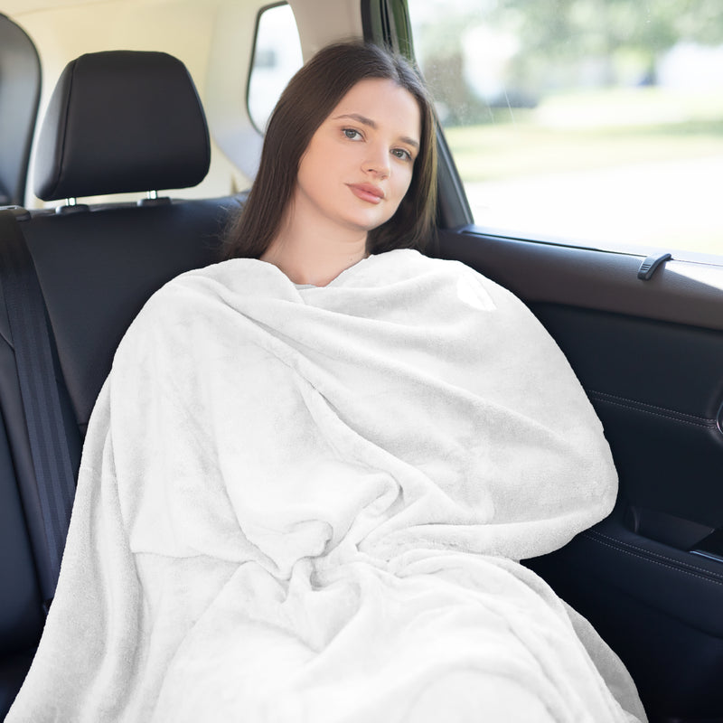 BlueHills Premium Soft Travel Blanket Pillow Airplane - Ivory White