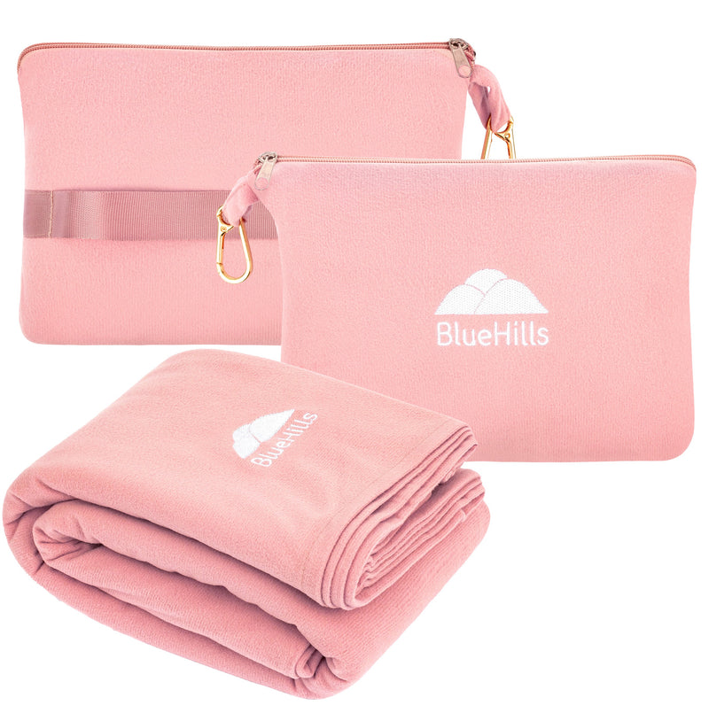 BlueHills Travel Blanket Pillow Compact Lightweight Soft Airplane - Pink