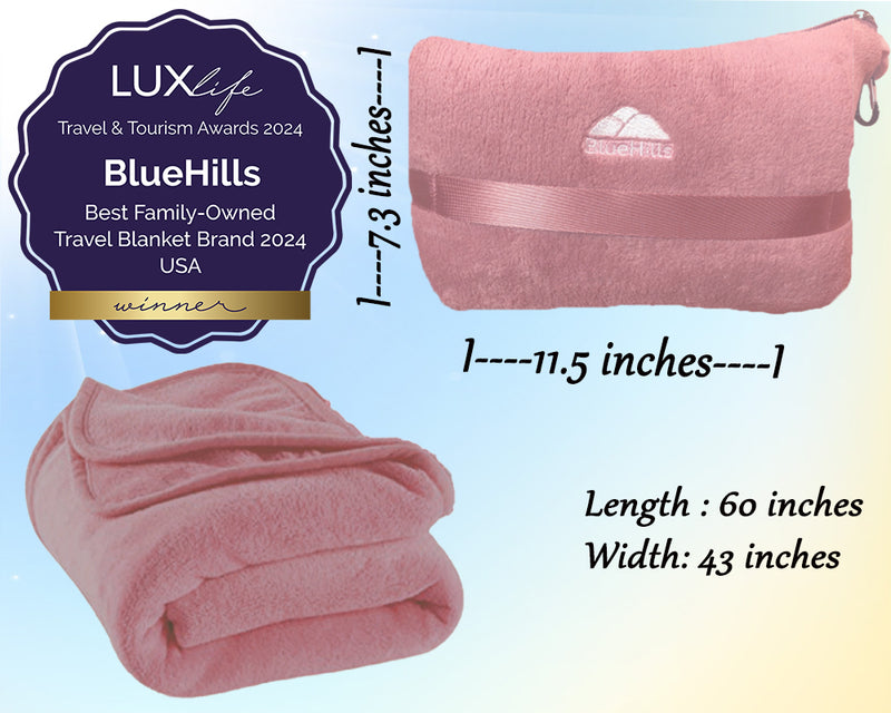 BlueHills 2 Pack Premium Travel Blanket Pillow Mini Soft Case - Pink