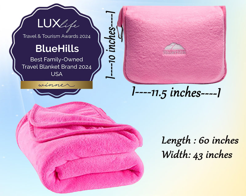 BlueHills Premium Soft Travel Blanket Pillow Airplane - Pink