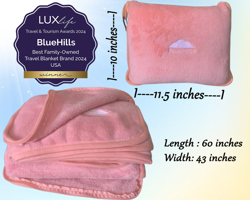 BlueHills Premium Soft Travel Blanket Pillow Airplane - Light Pink