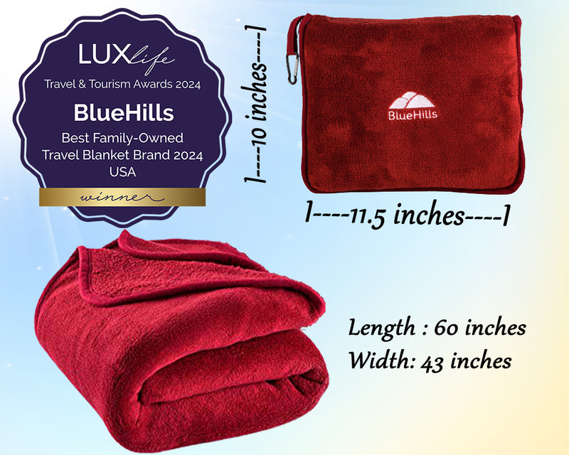 BlueHills Premium Soft Travel Blanket Pillow Airplane - Red