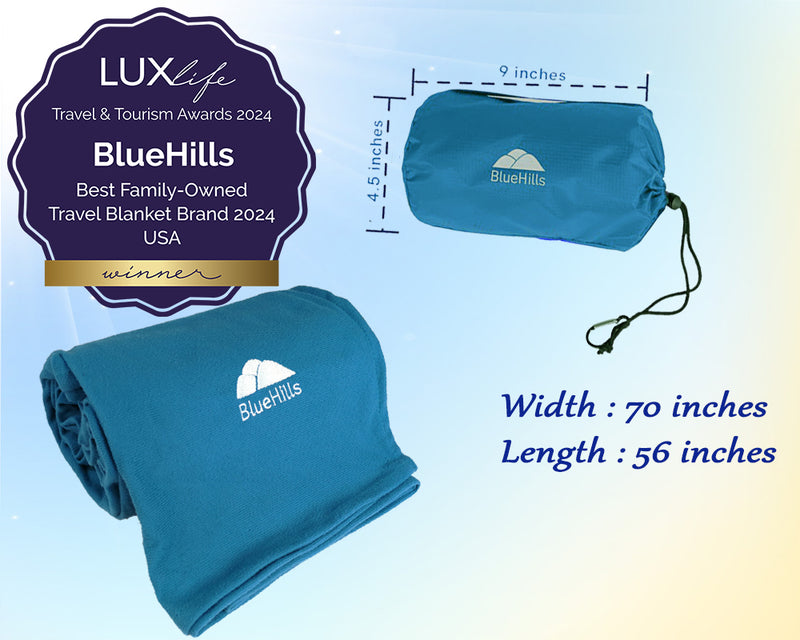 BlueHills Ultra Compact Airplane Travel Blanket - Peacock Teal