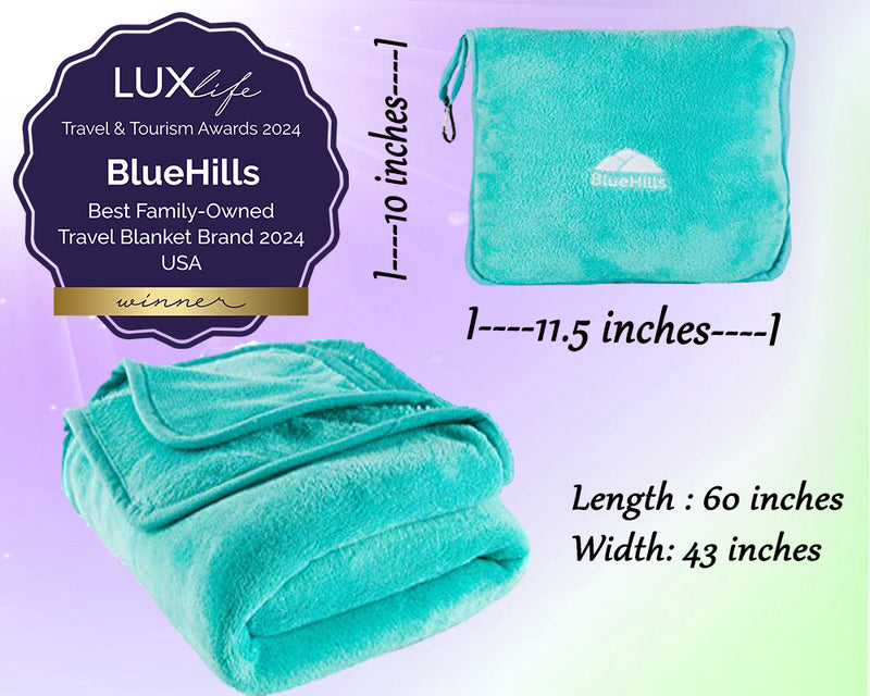 BlueHills Premium Soft Travel Blanket Pillow Airplane - Teal Green