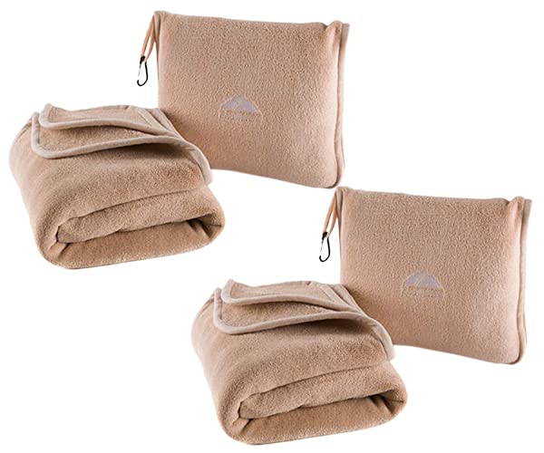 BlueHills Premium Soft Travel Blanket Pillow Airplane 2-Pack - Beige
