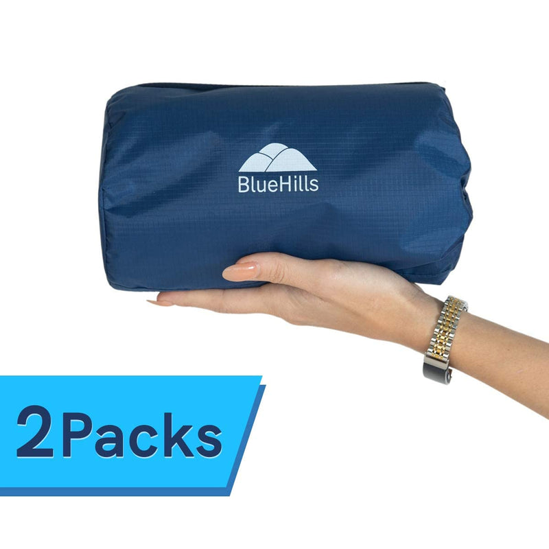BlueHills Ultra Compact Airplane Cozy Travel Blanket 2 Pack – Navy Blue