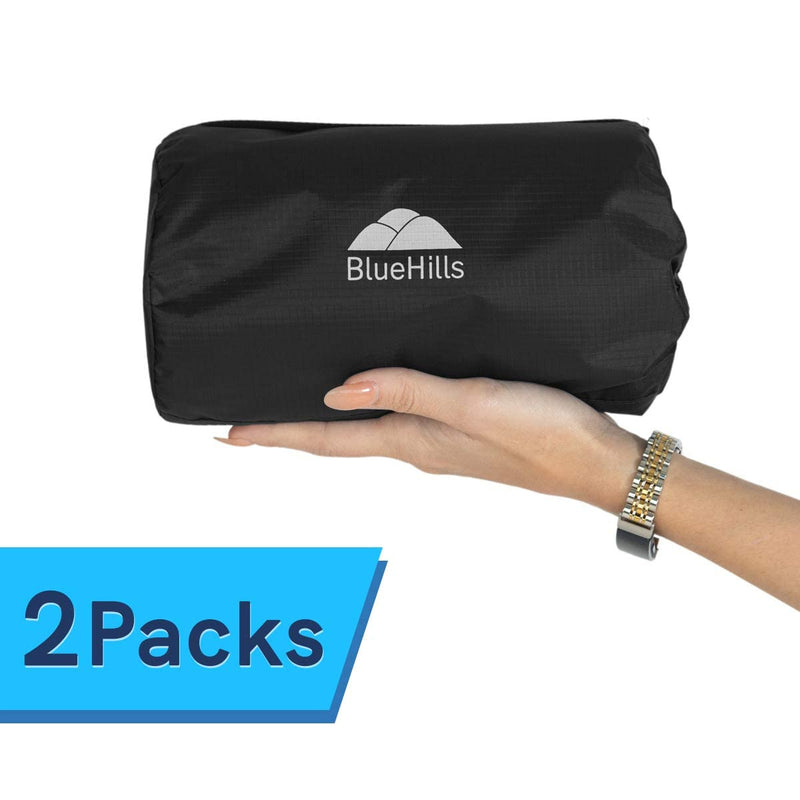 BlueHills Ultra Compact Airplane Cozy Travel Blanket 2 Pack – Black