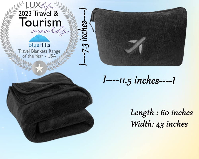 BlueHills 2 Pack Premium Travel Blanket Pillow Mini Soft Case - Black