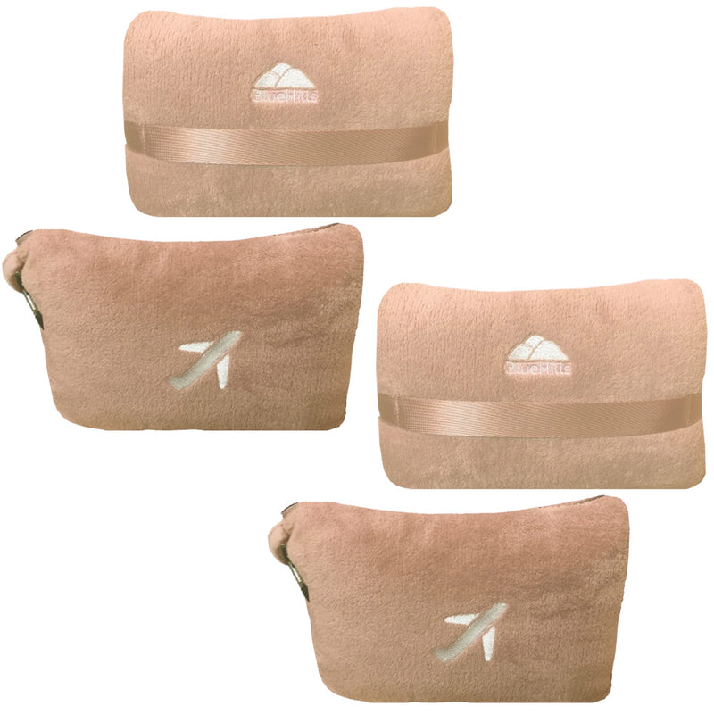 BlueHills 2-Pack Mini Premium Soft Plush Travel Blanket Pillow Mini Soft Case - Beige